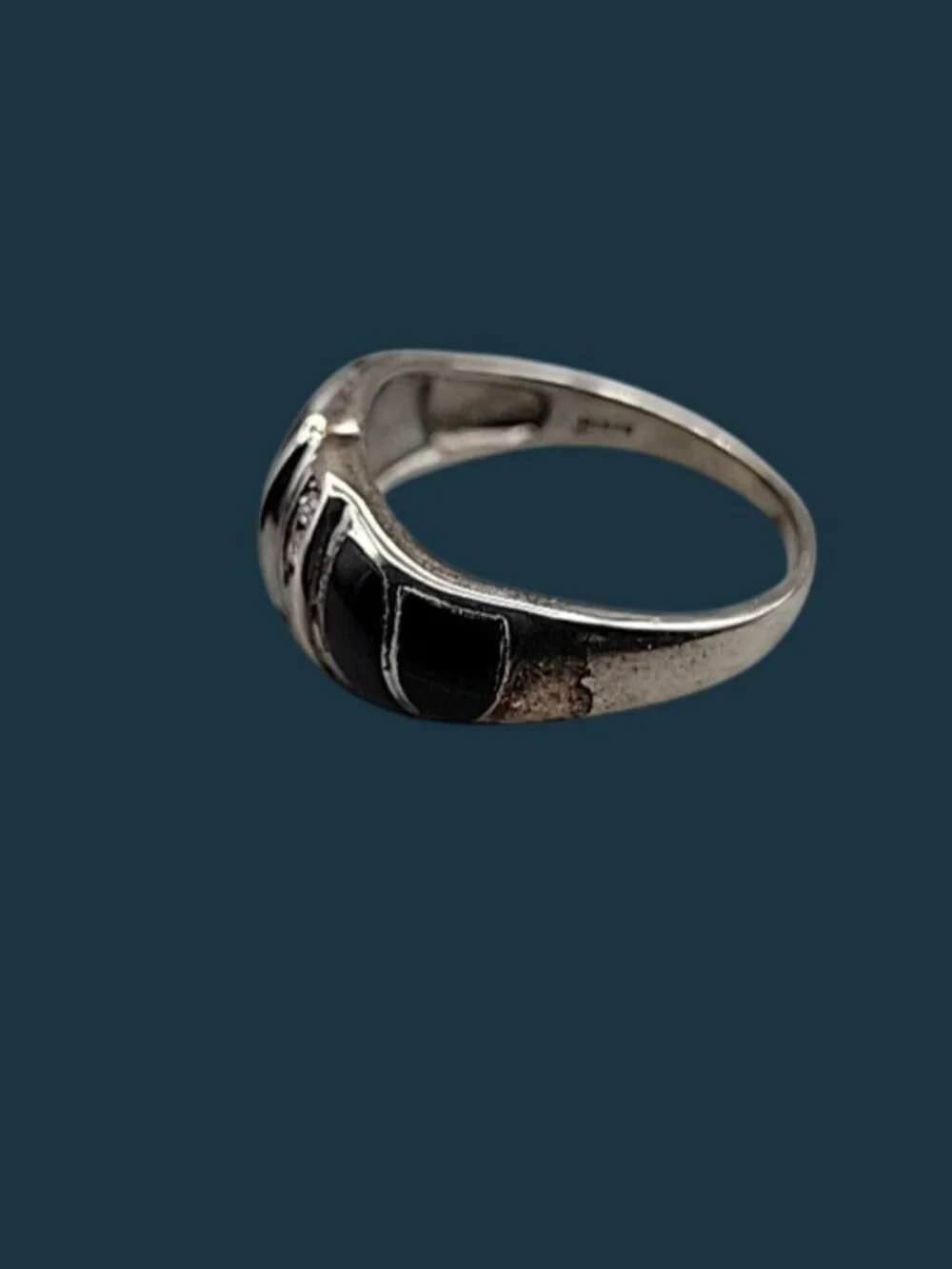VTG Jimmy Herald Navajo Sterling Silver Black Onyx Inlay Ring 925 - AS IS SZ9